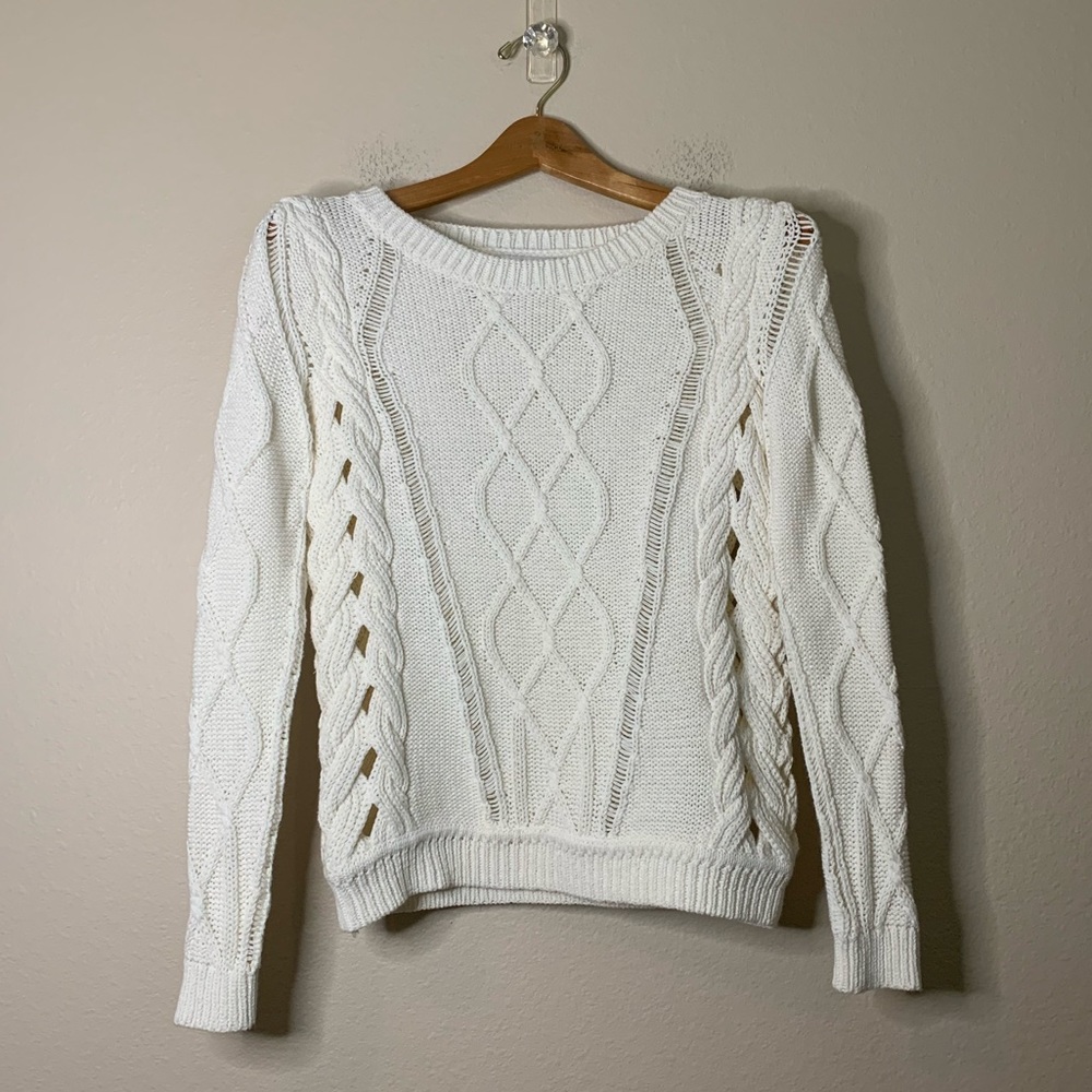 Diane Von Furstenberg 100% Cotton Cream Cable Knit Sweater